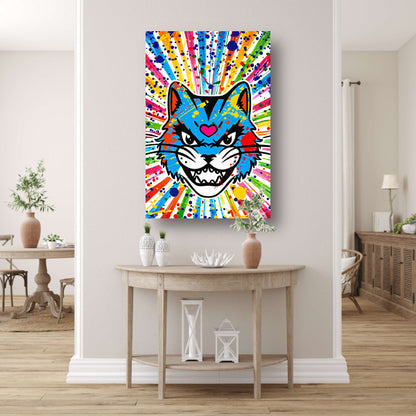 Kleurrijke kat met abstracte spatten achtergrond acrylglas