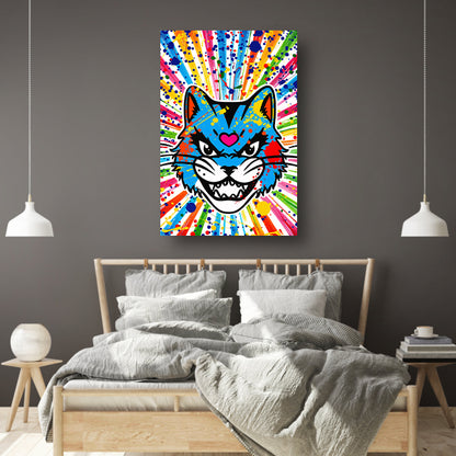 Kleurrijke kat met abstracte spatten achtergrond poster