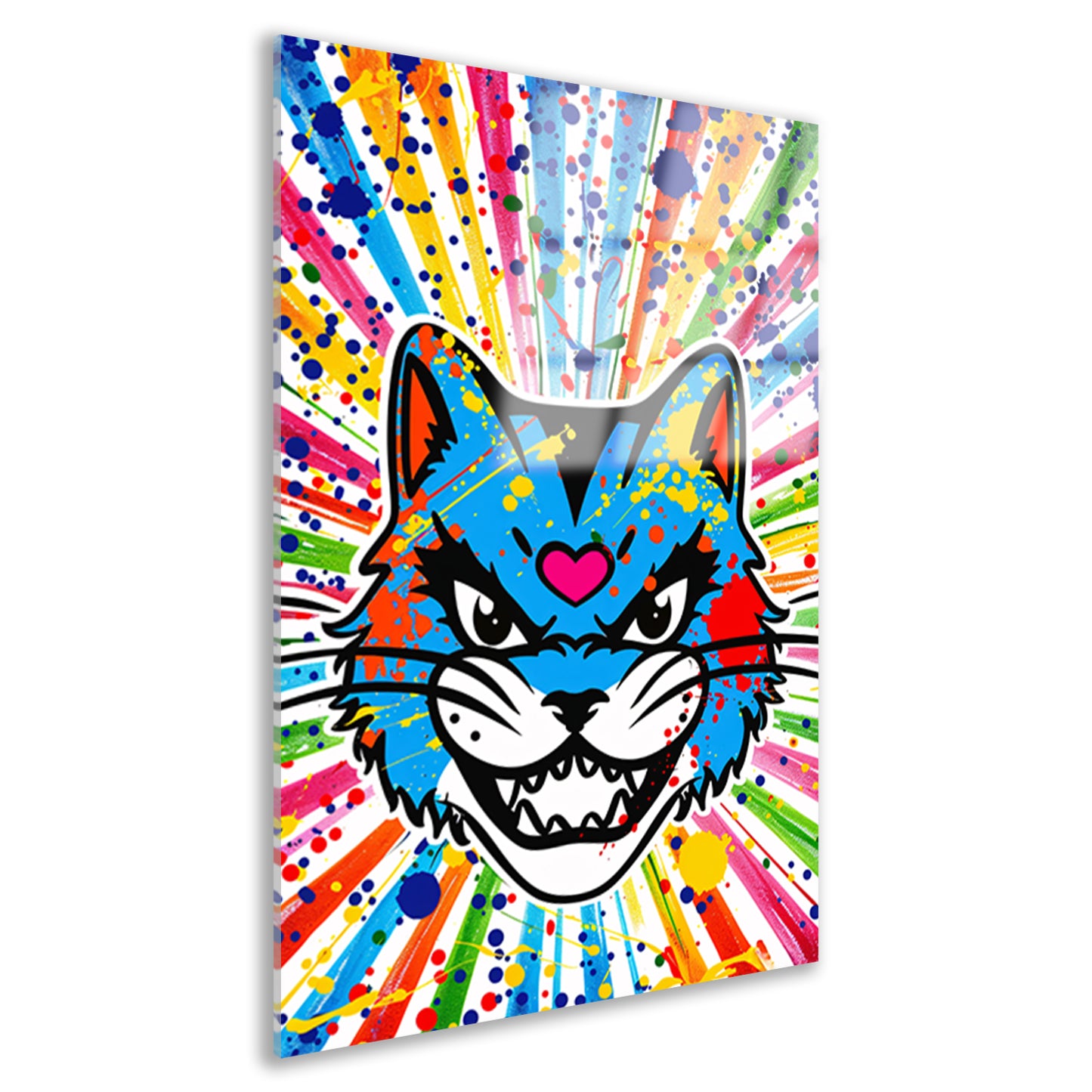 Kleurrijke kat met abstracte spatten achtergrond acrylglas