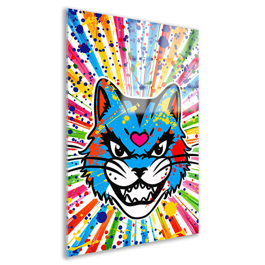 Kleurrijke kat met abstracte spatten achtergrond acrylglas