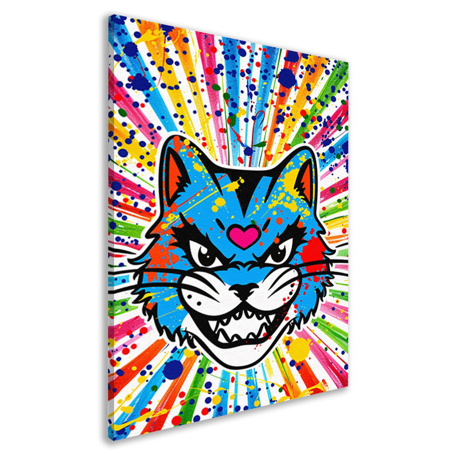 Kleurrijke kat met abstracte spatten achtergrond canvas