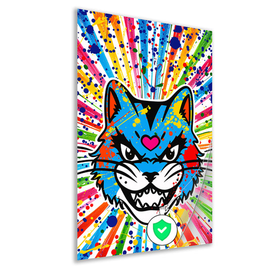 Kleurrijke kat met abstracte spatten achtergrond poster
