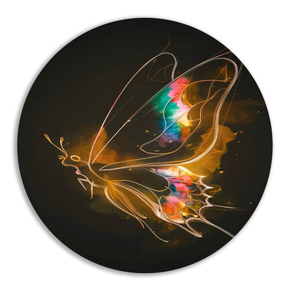 Kleurrijke Vlinder op Donkere Abstracte Achtergrond aluminium muurcirkel