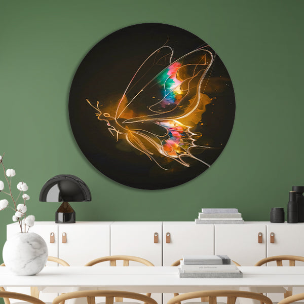 Kleurrijke Vlinder op Donkere Abstracte Achtergrond aluminium muurcirkel