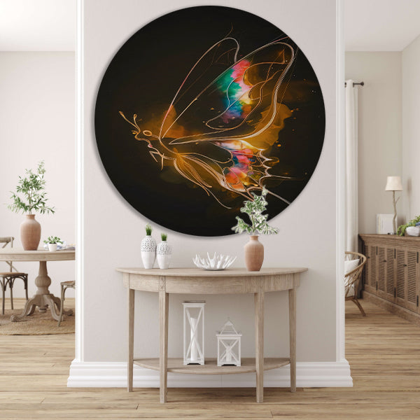 Kleurrijke Vlinder op Donkere Abstracte Achtergrond aluminium muurcirkel