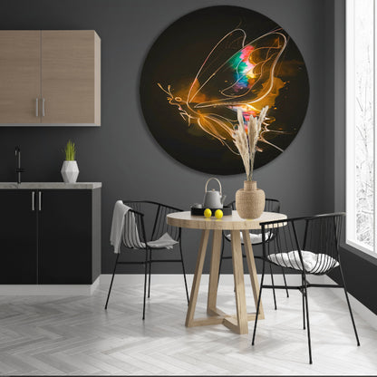 Kleurrijke Vlinder op Donkere Abstracte Achtergrond aluminium muurcirkel