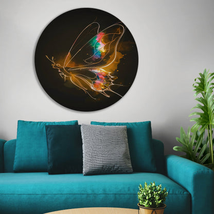 Kleurrijke Vlinder op Donkere Abstracte Achtergrond aluminium muurcirkel