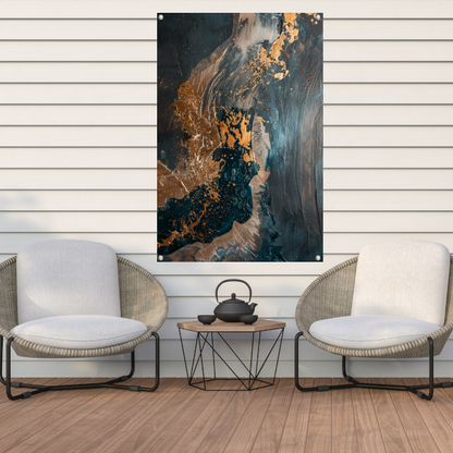 Dynamische abstracte compositie met goud tuinposter