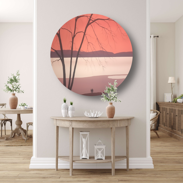 Minimalistisch landschap met meer aluminium muurcirkel