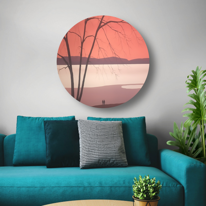 Minimalistisch landschap met meer aluminium muurcirkel