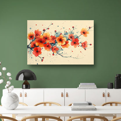 Aquarelbloemen in rood en oranje canvas met baklijst