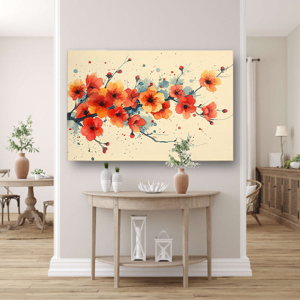 Aquarelbloemen in rood en oranje canvas