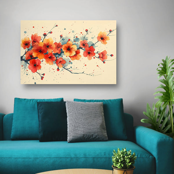 Aquarelbloemen in rood en oranje canvas