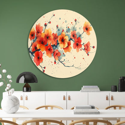 Aquarelbloemen in rood en oranje forex muurcirkel