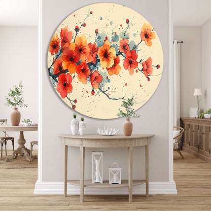 Aquarelbloemen in rood en oranje aluminium muurcirkel
