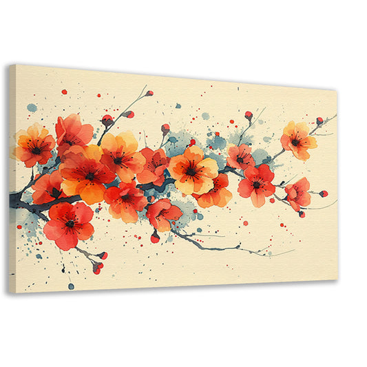 Aquarelbloemen in rood en oranje canvas