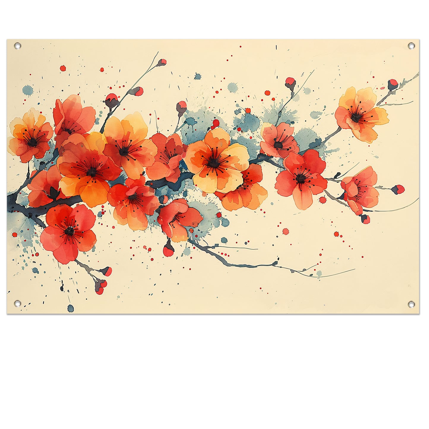 Aquarelbloemen in rood en oranje tuinposter