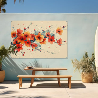 Aquarelbloemen in rood en oranje tuinposter