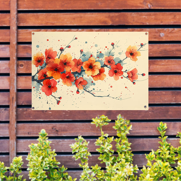 Aquarelbloemen in rood en oranje tuinposter