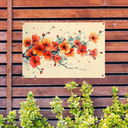 Aquarelbloemen in rood en oranje tuinposter