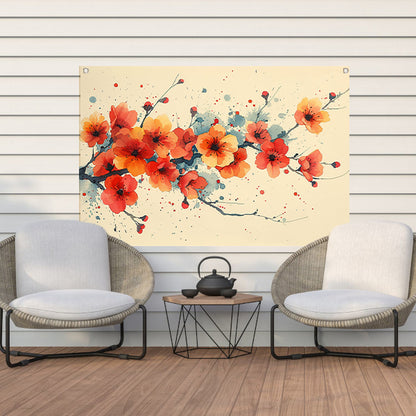 Aquarelbloemen in rood en oranje tuinposter