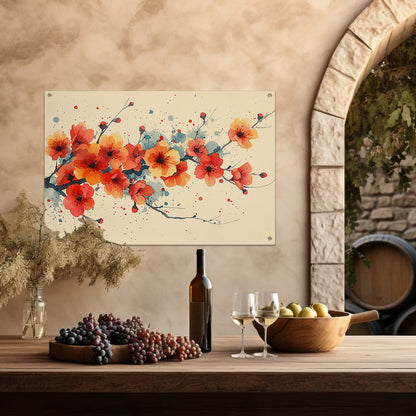 Aquarelbloemen in rood en oranje tuinposter