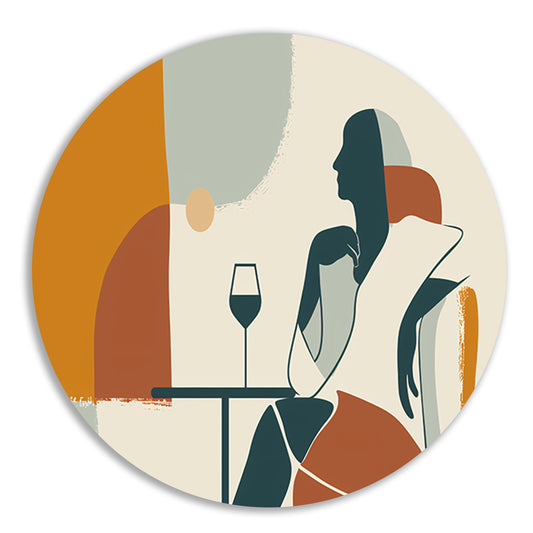 Zittende silhouet met wijnglas in minimalisme forex muurcirkel