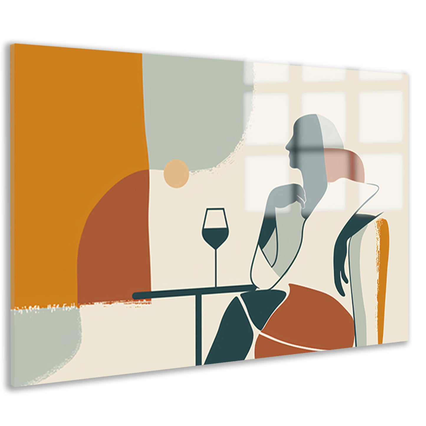 Zittende silhouet met wijnglas in minimalisme acrylglas