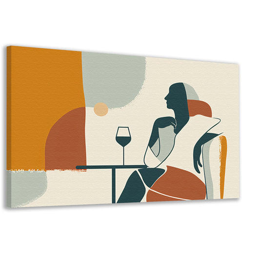 Zittende silhouet met wijnglas in minimalismecanvas