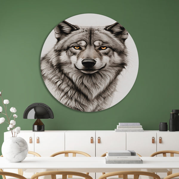Intense Blik van een Grijze Wolf aluminium muurcirkel