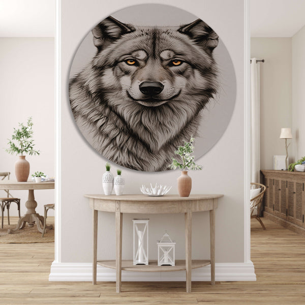 Intense Blik van een Grijze Wolf aluminium muurcirkel