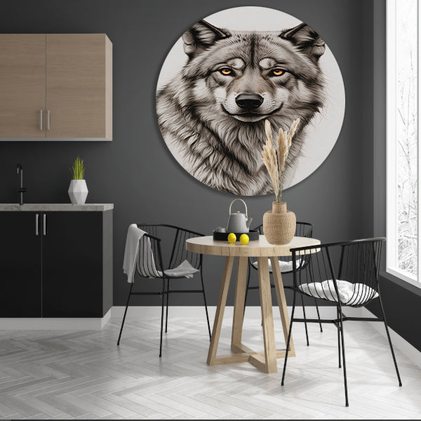 Intense Blik van een Grijze Wolf aluminium muurcirkel