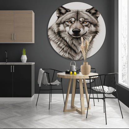 Intense Blik van een Grijze Wolf aluminium muurcirkel