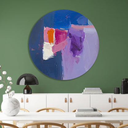 Abstract schilderij met kleurrijke vormen aluminium muurcirkel