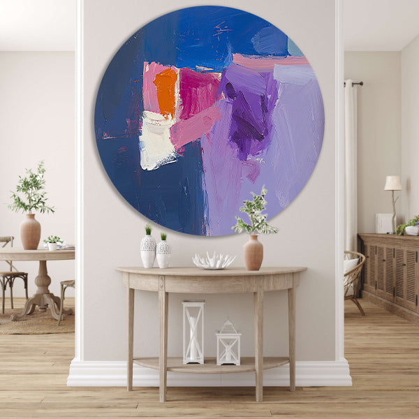 Abstract schilderij met kleurrijke vormen aluminium muurcirkel