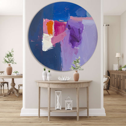 Abstract schilderij met kleurrijke vormen aluminium muurcirkel