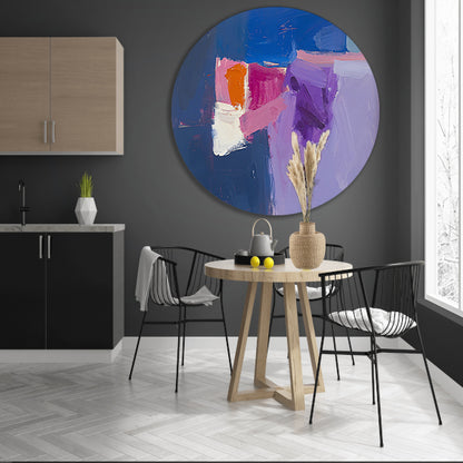 Abstract schilderij met kleurrijke vormen aluminium muurcirkel