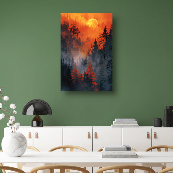 Betoverend Bos Onder Bloedrode Maan canvas met baklijst