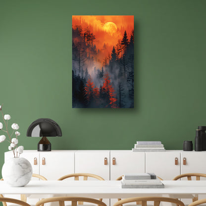 Betoverend Bos Onder Bloedrode Maan canvas met baklijst