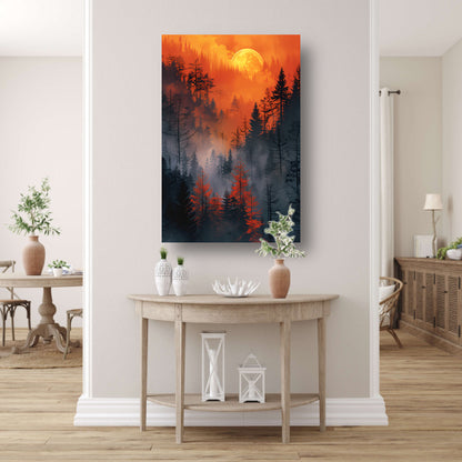 Betoverend Bos Onder Bloedrode Maan canvas met baklijst