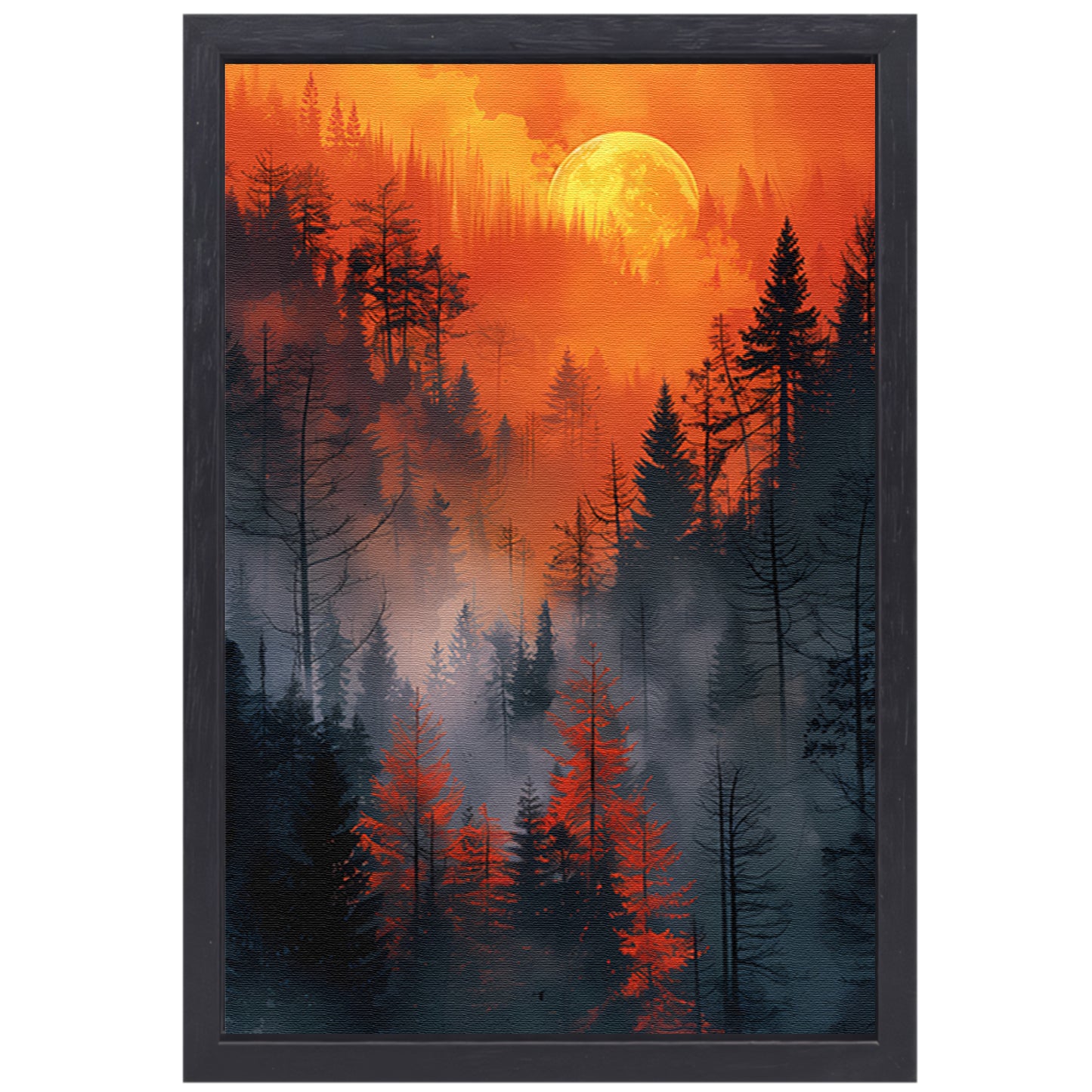 Betoverend Bos Onder Bloedrode Maan canvas met baklijst