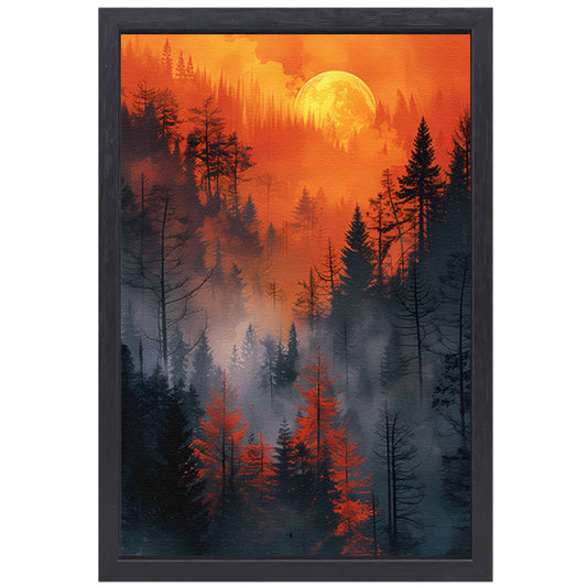 Betoverend Bos Onder Bloedrode Maan canvas met baklijst