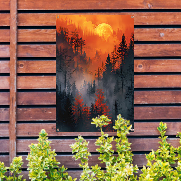 Betoverend Bos Onder Bloedrode Maan tuinposter