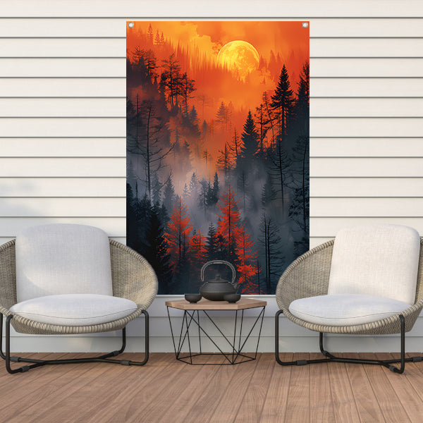 Betoverend Bos Onder Bloedrode Maan tuinposter