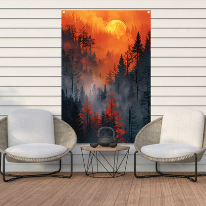 Betoverend Bos Onder Bloedrode Maan tuinposter