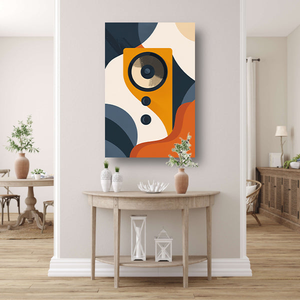 Abstracte Gele Luidspreker met Vormen canvas
