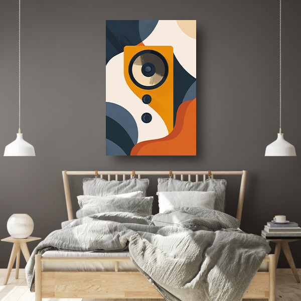 Abstracte Gele Luidspreker met Vormen canvas