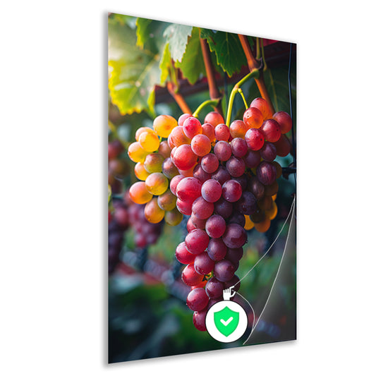 Rijpe druiven aan de wijnstok in de zon poster