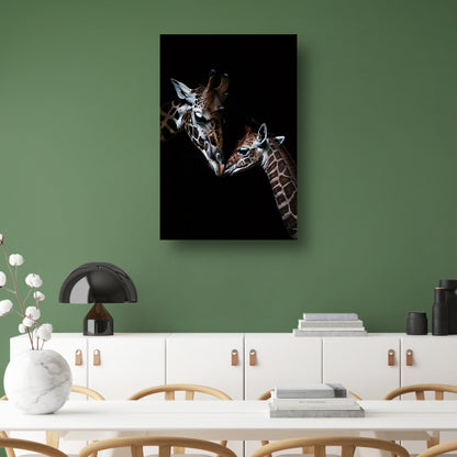 Zwart-wit kunstwerk van nuzzelende giraffen canvas