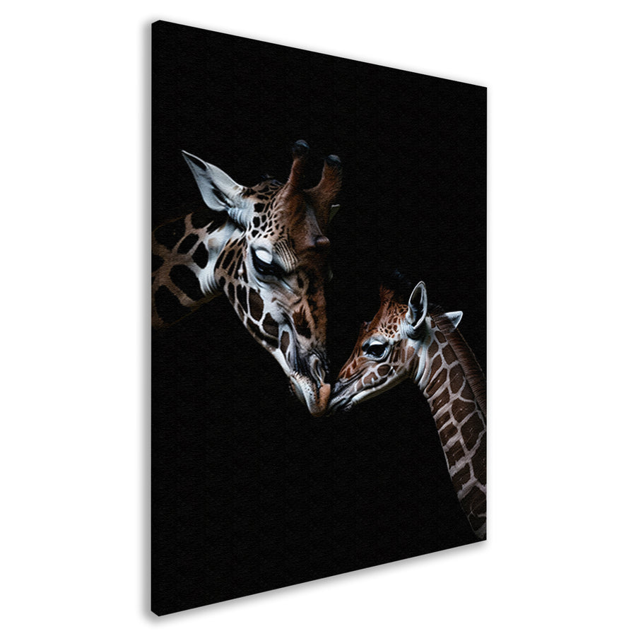 Zwart-wit kunstwerk van nuzzelende giraffen canvas